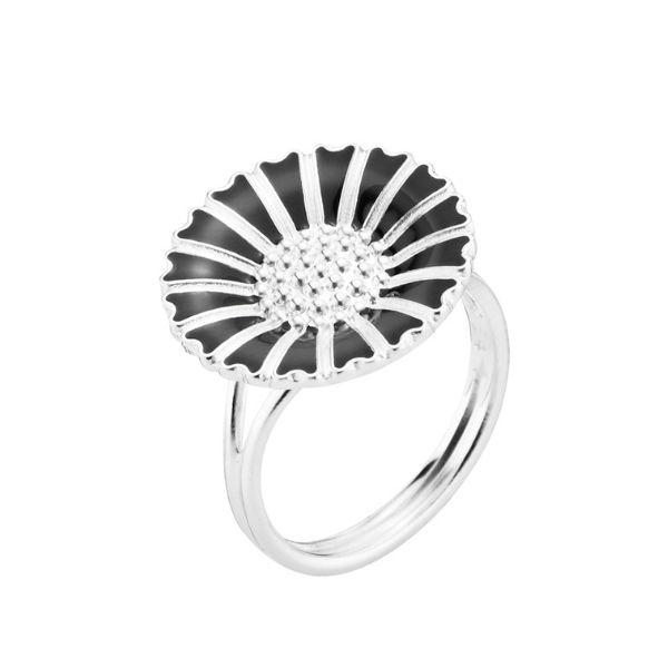 18 mm Marguerit fingerring i 925 sølv m/ sort emalje fra Lund Copenhagen